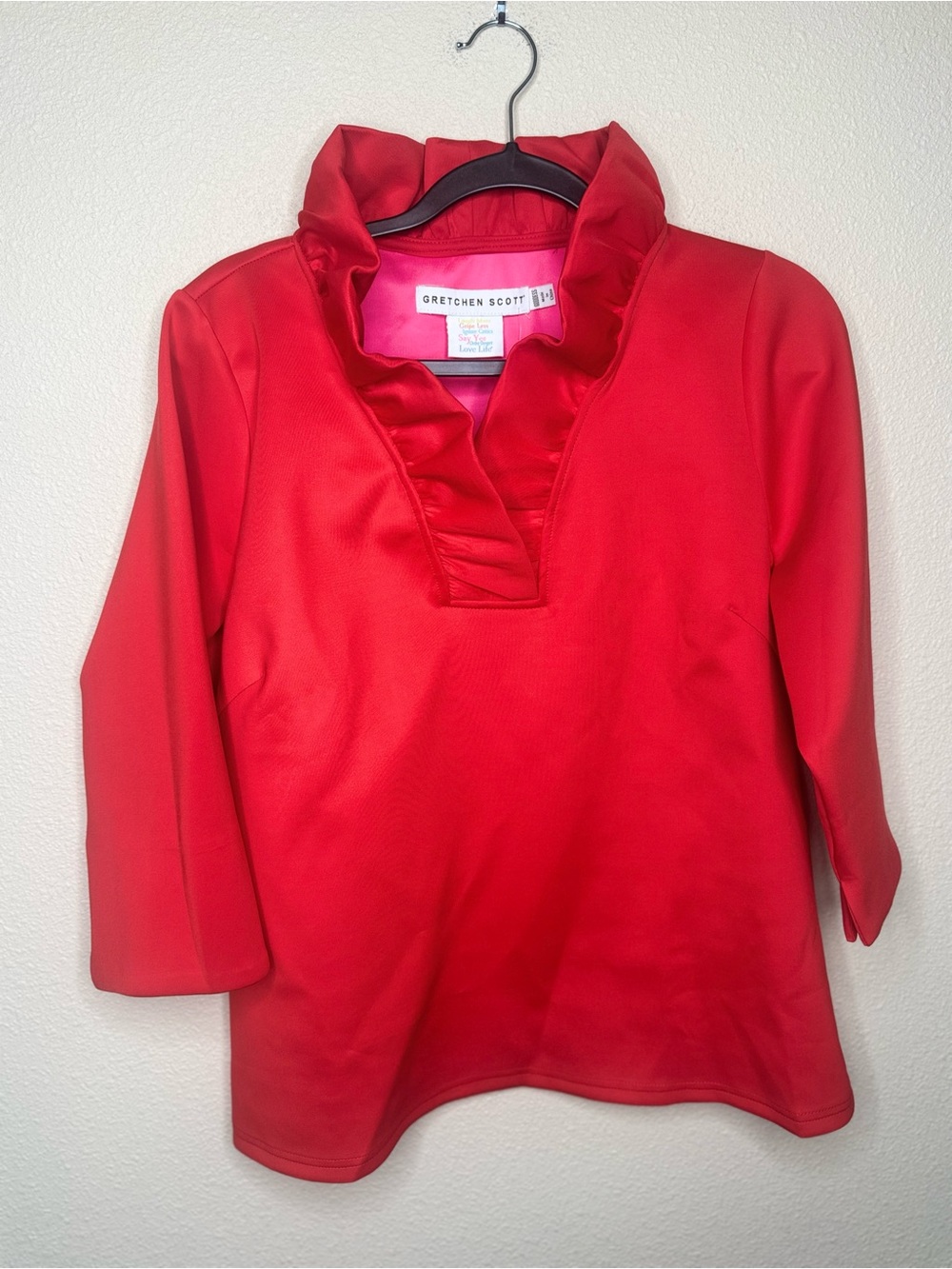 Gretchen Scott red ruffle neck top size Goddess ( 1X)